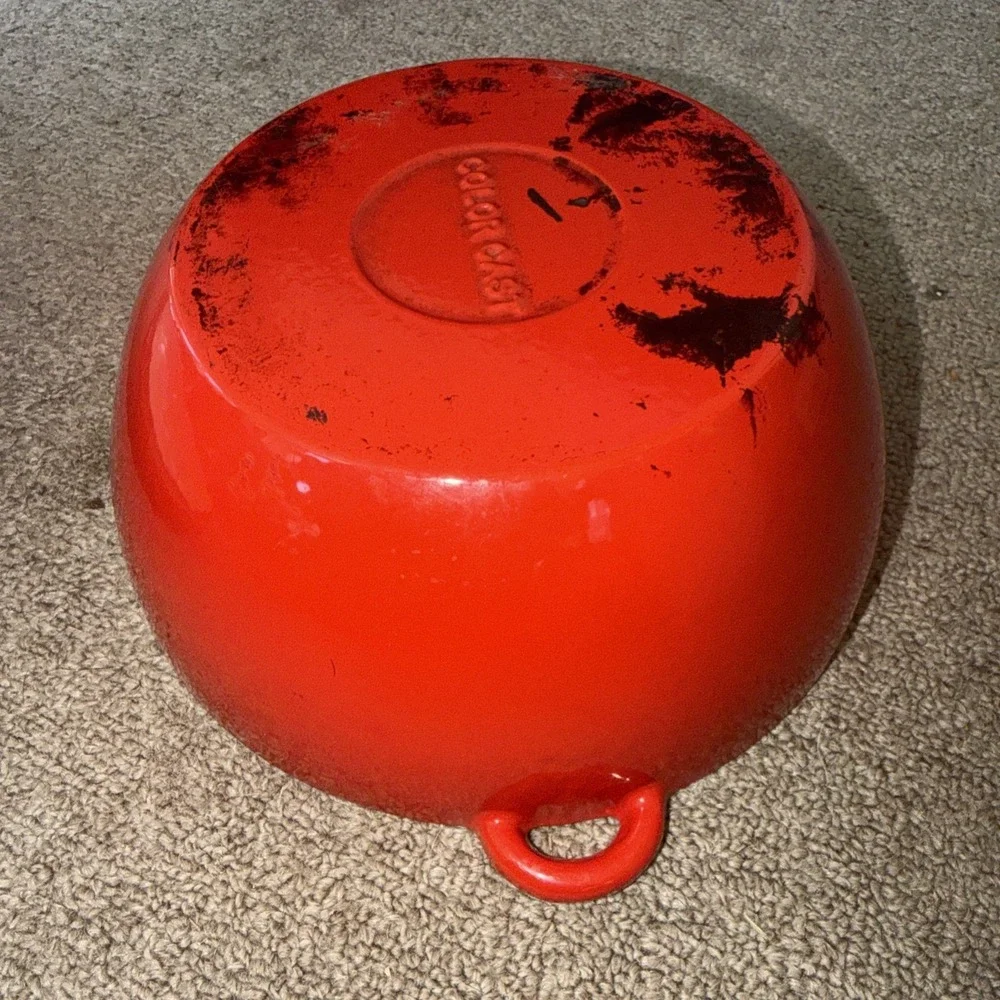 Vintage Color Cast Iron Dutch Oven Red Apple/ Tomato Casserole Pot 8